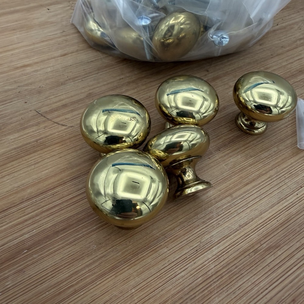 Lot of 15 Drawer Pulls Knobs Solid Brass Handle  1.25 in. - Picture 2 of 7